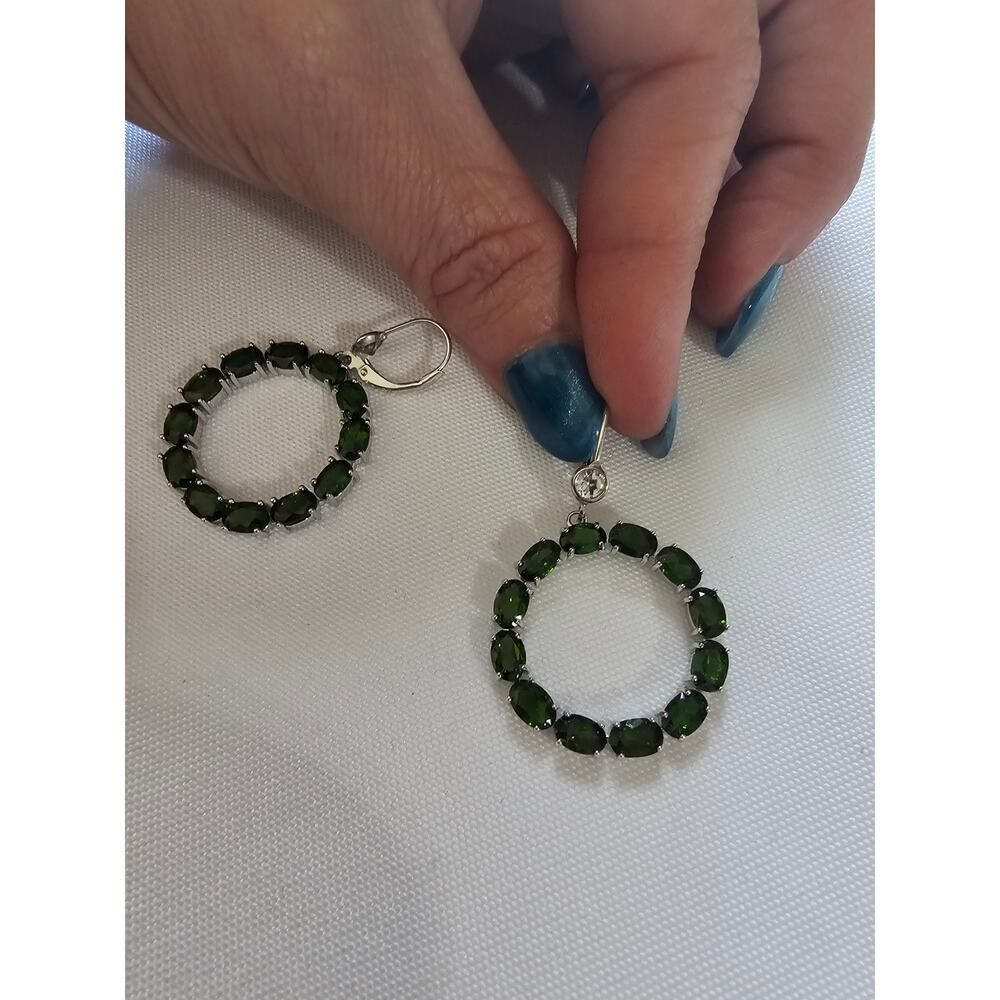 JTV Chrome Diopside White Topaz Earrings 11ct Rhodium over Silver Dangle Circle - Picture 3 of 11